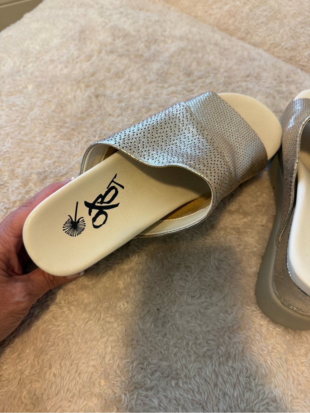 OTBT Metallic Silver Perforated Slide Sandals for Women